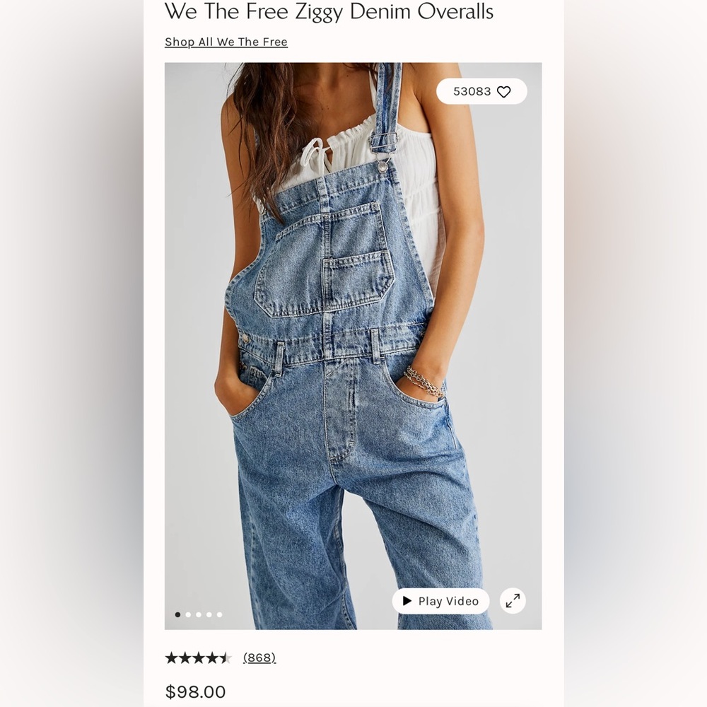 We the Free Ziggy Overalls size XL in Powder Blue